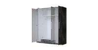 Armoire BOMBAY – 4 portes 1 tiroir avec miroir – LED multicolore – Coloris ardoise – Design moderne
