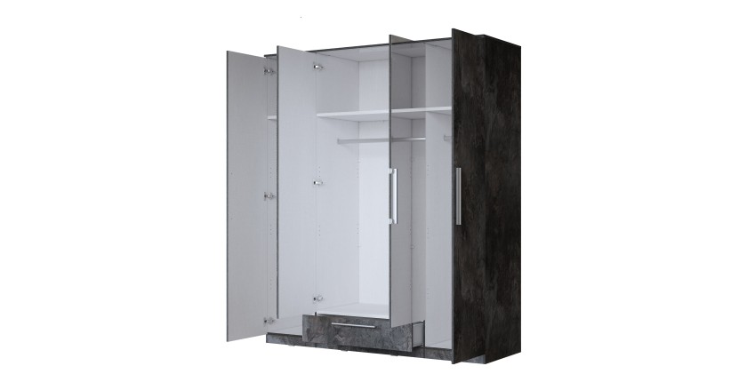 Armoire BOMBAY – 4 portes 1 tiroir avec miroir – LED multicolore – Coloris ardoise – Design moderne