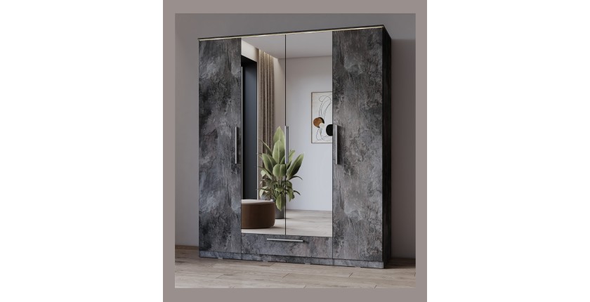 Armario BOMBAY – 4 puertas 1 cajón con espejo – LED multicolor – Color pizarra – Diseño moderno
