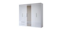 Armario BOMBAY – 5 puertas 2 cajones con espejo – LED multicolor – Color blanco – Diseño moderno