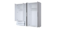 Armario BOMBAY – 5 puertas 2 cajones con espejo – LED multicolor – Color blanco – Diseño moderno