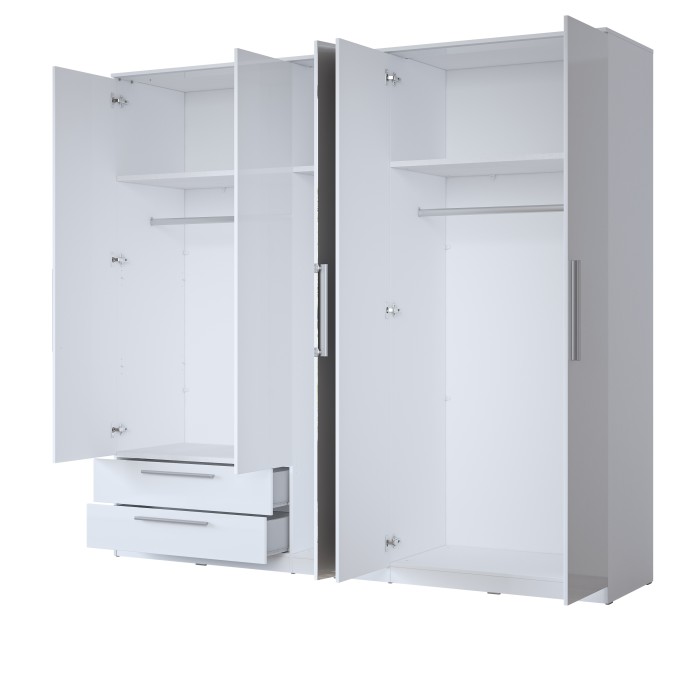 Armadio BOMBAY – 5 porte 2 cassetti con specchio – LED multicolore – Colore bianco – Design moderno