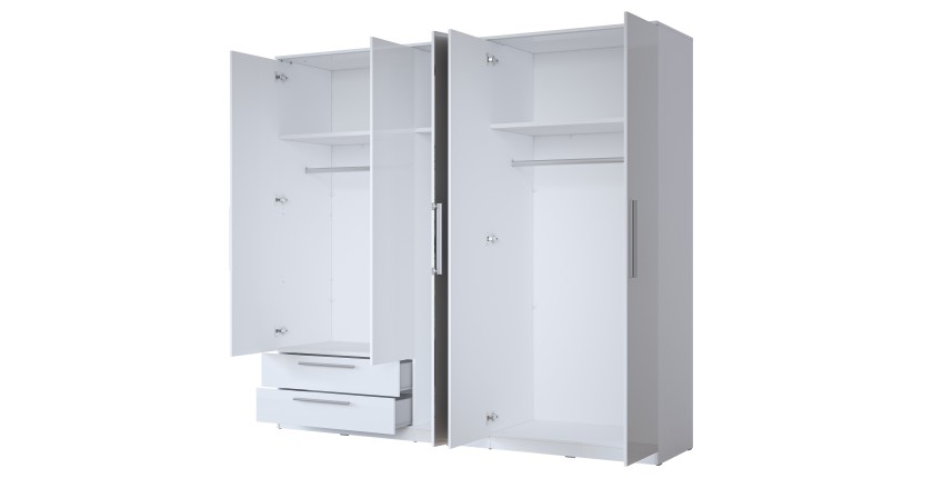 Armoire BOMBAY – 5 portes 2 tiroirs avec miroir – LED multicolore – Coloris blanc – Design moderne