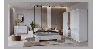 Armoire BOMBAY – 5 portes 2 tiroirs avec miroir – LED multicolore – Coloris blanc – Design moderne