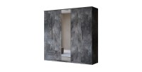 Armoire BOMBAY – 5 portes 2 tiroirs – effet ardoise – avec miroir et éclairage LED intégré