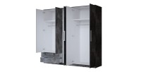Armoire BOMBAY – 5 portes 2 tiroirs – effet ardoise – avec miroir et éclairage LED intégré