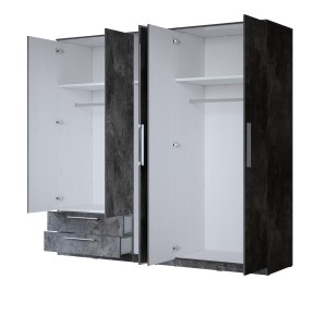 Armoire BOMBAY – 5 portes 2 tiroirs – effet ardoise – avec miroir et éclairage LED intégré
