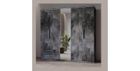 Armoire BOMBAY – 5 portes 2 tiroirs – effet ardoise – avec miroir et éclairage LED intégré