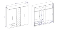 Armoire BOMBAY – 5 portes 2 tiroirs – effet ardoise – avec miroir et éclairage LED intégré