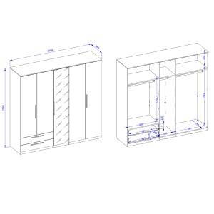 Armoire BOMBAY – 5 portes 2 tiroirs – effet ardoise – avec miroir et éclairage LED intégré