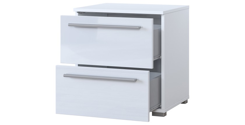 Beistelltisch BOMBAY – Weiß – 2 Schubladen – Mehrfarbige LED-Beleuchtung – Modernes Design