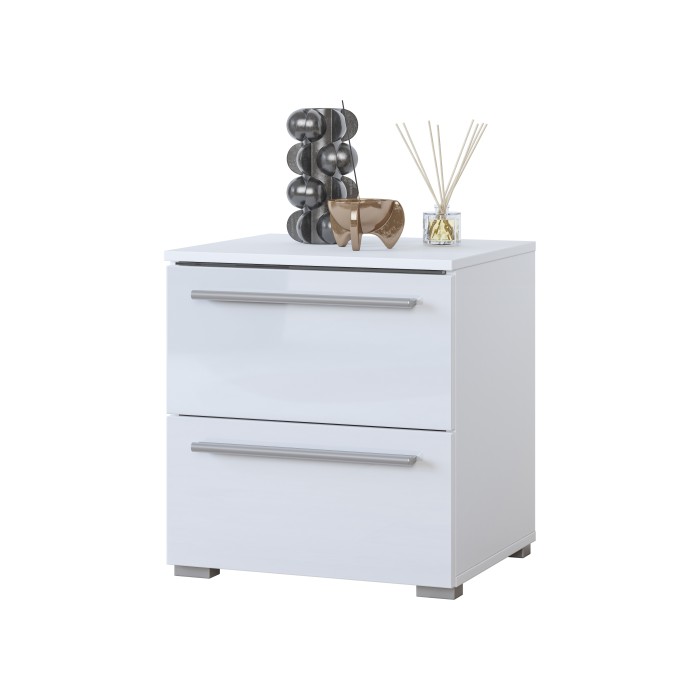 Tavolino da notte BOMBAY – Bianco – 2 cassetti – Illuminazione LED multicolore – Design moderno