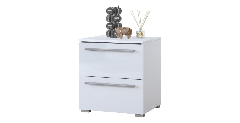 Table de chevet BOMBAY – Blanc – 2 tiroirs – Éclairage LED multicolore – Design moderne