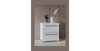 Table de chevet BOMBAY – Blanc – 2 tiroirs – Éclairage LED multicolore – Design moderne