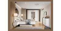 Armoire FLORENCE – Blanc et chêne – 2 portes coulissantes + 2 battantes – L218 cm – 10 étagères