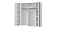 Armoire FLORENCE – Blanc et chêne – 2 portes coulissantes + 2 battantes – L218 cm – 10 étagères