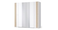 Armoire FLORENCE – Blanc et chêne – 2 portes coulissantes + 2 battantes – L218 cm – 10 étagères