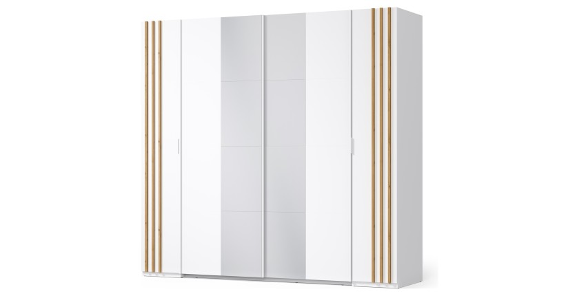 Armoire FLORENCE – Blanc et chêne – 2 portes coulissantes + 2 battantes – L218 cm – 10 étagères