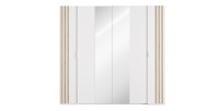 Armoire FLORENCE – Blanc et chêne – 2 portes coulissantes + 2 battantes – L218 cm – 10 étagères