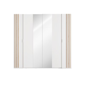 Armoire FLORENCE – Blanc et chêne – 2 portes coulissantes + 2 battantes – L218 cm – 10 étagères