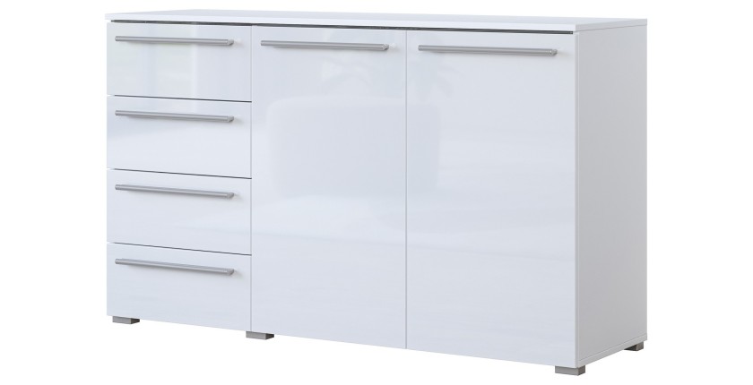 Cómoda BOMBAY – Blanco brillante – 4 cajones y 2 puertas – Iluminación LED multicolor