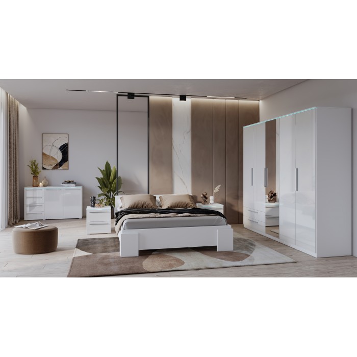 Cassettiera BOMBAY – Bianco lucido – 4 cassetti e 2 porte – Illuminazione LED multicolore