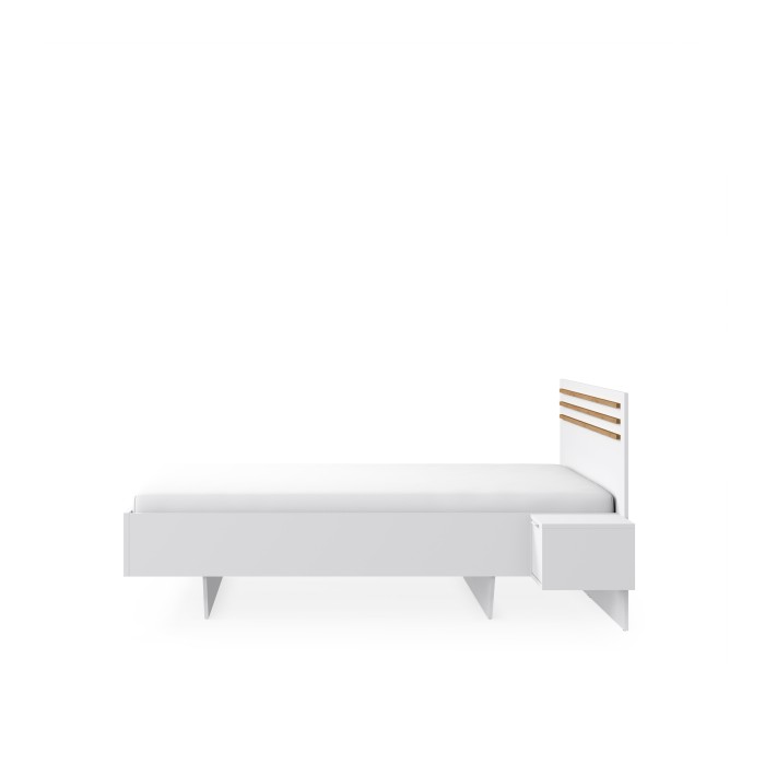 Bed FLORENCE – Wit en eiken – 160x200 cm – Met geïntegreerde nachtkastjes – Lattenbodem en lades niet inbegrepen