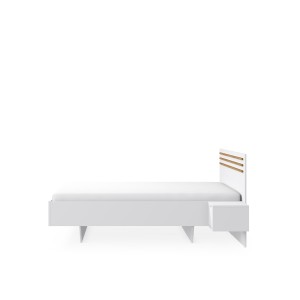 Bed FLORENCE – Wit en eiken – 160x200 cm – Met geïntegreerde nachtkastjes – Lattenbodem en lades niet inbegrepen