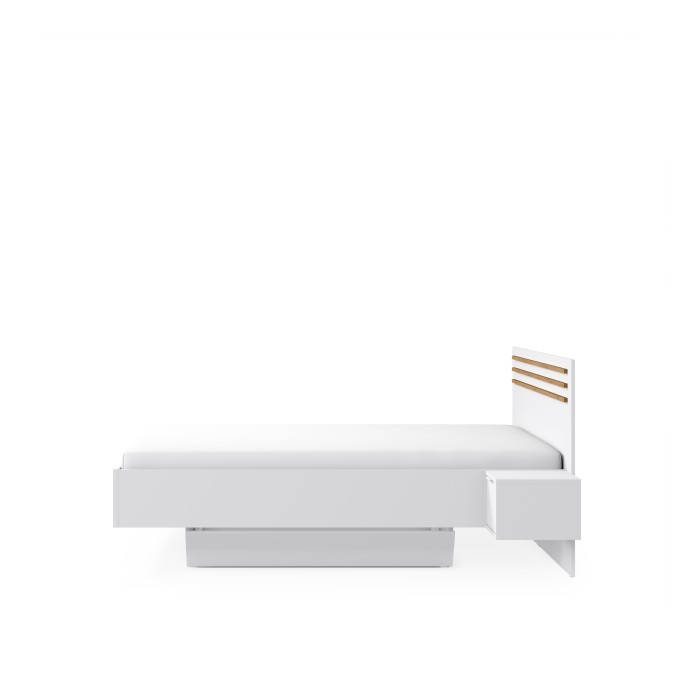 Bed FLORENCE – Wit en eiken – 160x200 cm – Met geïntegreerde nachtkastjes – Lattenbodem en lades niet inbegrepen