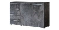 Dressoir BOMBAY – 135 cm – Leisteen effect – 2 deuren 4 laden – Multikleurige LED-verlichting