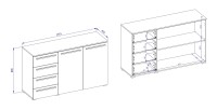 Dressoir BOMBAY – 135 cm – Leisteen effect – 2 deuren 4 laden – Multikleurige LED-verlichting