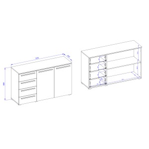 Dressoir BOMBAY – 135 cm – Leisteen effect – 2 deuren 4 laden – Multikleurige LED-verlichting
