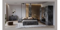Dressoir BOMBAY – 135 cm – Leisteen effect – 2 deuren 4 laden – Multikleurige LED-verlichting