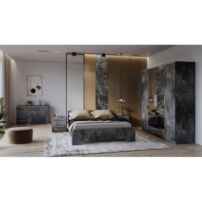 Cassettiera BOMBAY – 135 cm – Effetto ardesia – 2 ante 4 cassetti – Illuminazione LED multicolore