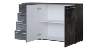 Dressoir BOMBAY – 135 cm – Leisteen effect – 2 deuren 4 laden – Multikleurige LED-verlichting