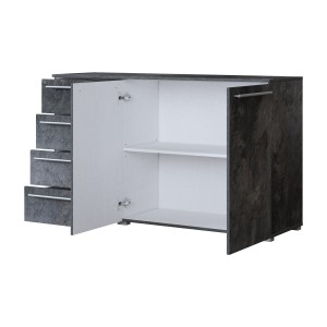 Dressoir BOMBAY – 135 cm – Leisteen effect – 2 deuren 4 laden – Multikleurige LED-verlichting