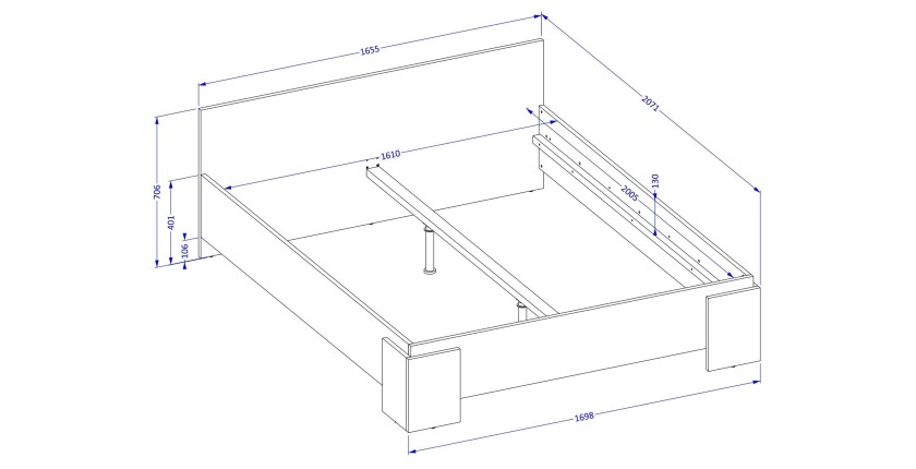 Bett BOMBAY – 160x200 cm – Weiß – Modernes Design – Lattenrost nicht inbegriffen