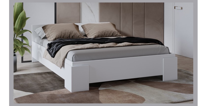 Lit BOMBAY – 160x200 cm – Blanc – Design moderne – Sommier non inclus