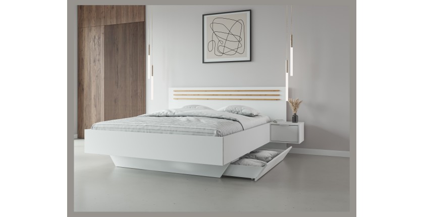 Bed FLORENCE – 180x200 cm – Wit – Met twee nachtkastjes – Lattenbodem en lades niet inbegrepen