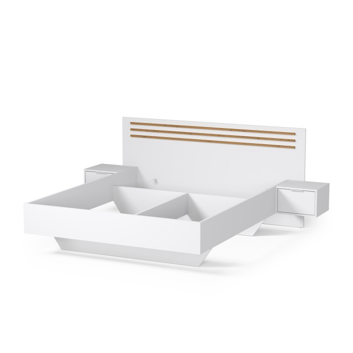 Bed FLORENCE – 180x200 cm – Wit – Met twee nachtkastjes – Lattenbodem en lades niet inbegrepen