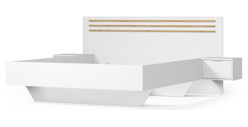 Bed FLORENCE – 180x200 cm – Wit – Met twee nachtkastjes – Lattenbodem en lades niet inbegrepen