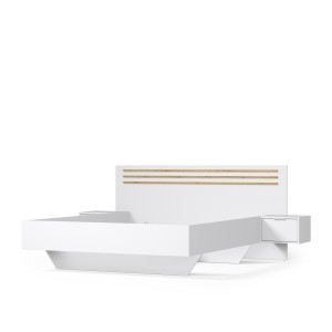 Bed FLORENCE – 180x200 cm – Wit – Met twee nachtkastjes – Lattenbodem en lades niet inbegrepen