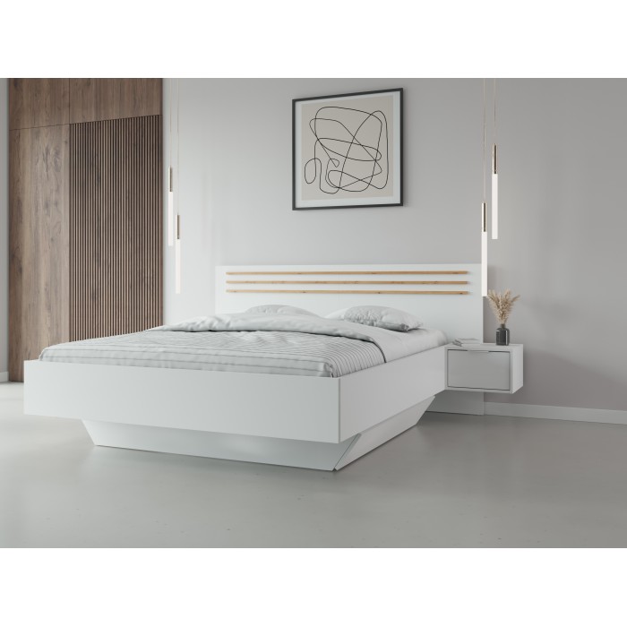 Bed FLORENCE – 180x200 cm – Wit – Met twee nachtkastjes – Lattenbodem en lades niet inbegrepen