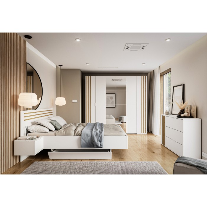 Bett FLORENCE – 180x200 cm – Weiß – Mit zwei Nachttischen – Lattenrost und Schubladen nicht enthalten