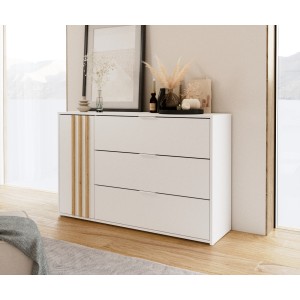 Commode FLORENCE – Blanc et chêne – 1 porte + 3 tiroirs – Soft Close – Design contemporain