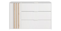 Commode FLORENCE – Blanc et chêne – 1 porte + 3 tiroirs – Soft Close – Design contemporain