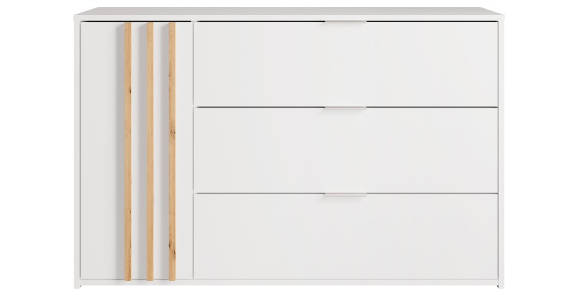 Commode FLORENCE – Blanc et chêne – 1 porte + 3 tiroirs – Soft Close – Design contemporain
