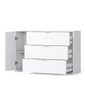 Commode FLORENCE – Blanc et chêne – 1 porte + 3 tiroirs – Soft Close – Design contemporain