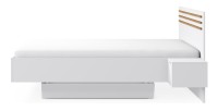 Pack lit FLORENCE – 160x200 cm – Avec sommier + 2 tiroirs – Chevets intégrés – Blanc et chêne