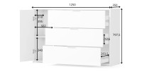 Chambre complète FLORENCE – Lit 160x200 + sommier + tiroirs + armoire + commode – Blanc et chêne